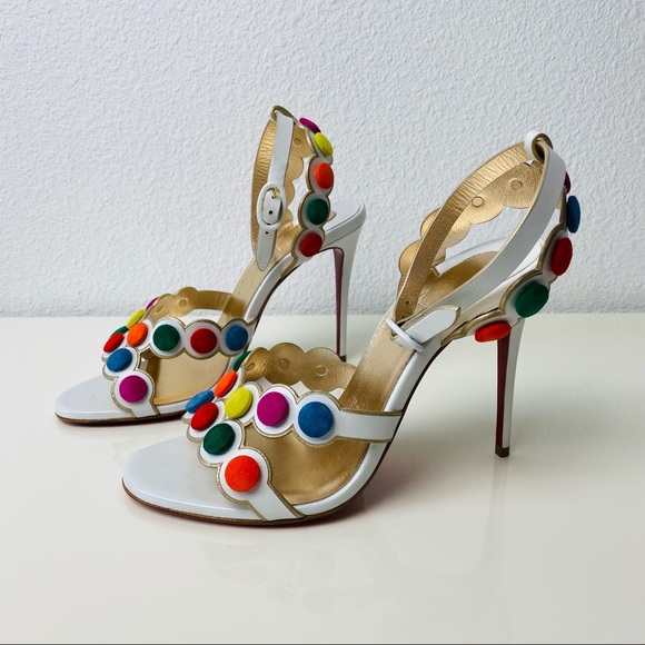 Christian Louboutin Smartissima 100 White Multi Ankle Strap Sandal Heel - Picture 9 of 11